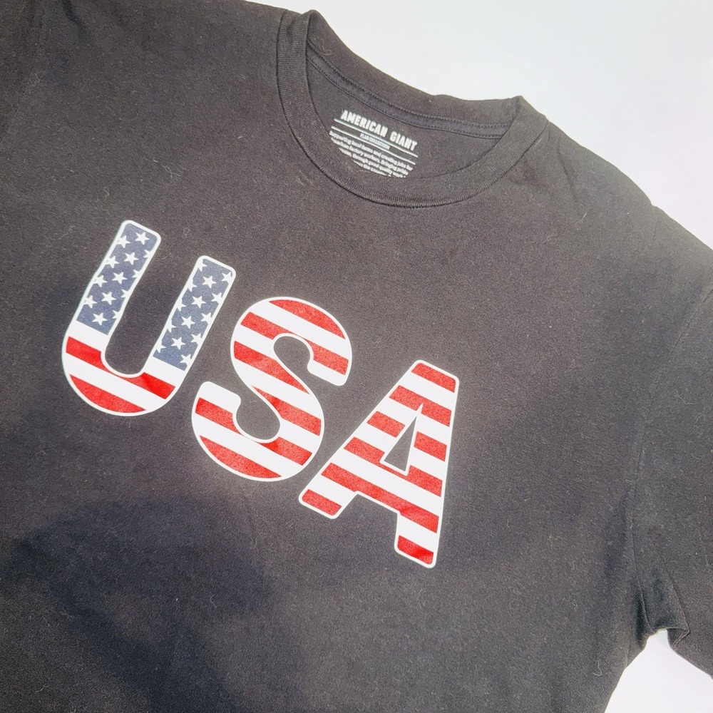 American Giant USA Flag T-Shirt Mens XL Black Made in USA Heavyweight Cotton Tee